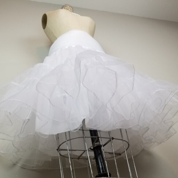 Vintage Style White Sheer Ruffled Petticoat Crinoline 2 Layers Lined * Small - Picture 6 of 8